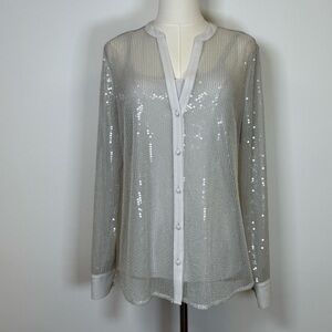 White House Black Market Sheer Sequin Button-Down Blouse & Cami Women’s Small